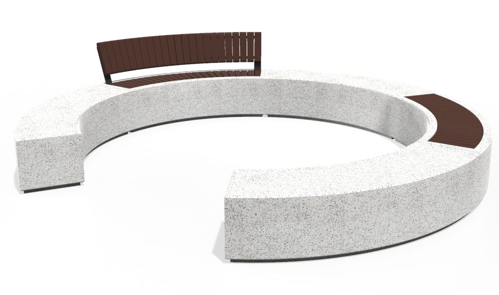Composizione circolare di panchine modulari